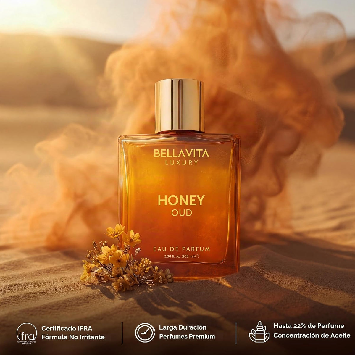 ✨ BellaVita Luxury Honey Oud Eau de Parfum 🌹 (3.4 onzas líquidas) |vainilla, bergamota, floral y picante + fabricado con aceites esenciales limpios y veganos + libre de crueldad animal |
