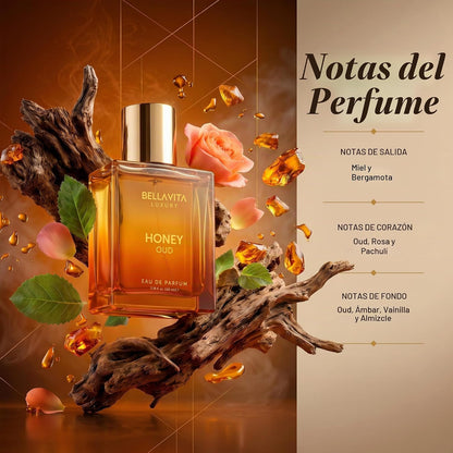 ✨ BellaVita Luxury Honey Oud Eau de Parfum 🌹 (3.4 onzas líquidas) |vainilla, bergamota, floral y picante + fabricado con aceites esenciales limpios y veganos + libre de crueldad animal |
